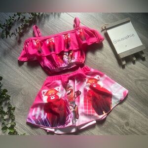 Zhi Xuan Tong Disney Red Panda Pink & Red Two-Piece Swimsuit Set. Size 110
